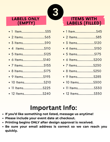 Personalized Party Favors – Custom Snack Labels or Filled Treats for Birthdays, Baby Showers, Weddings & Events