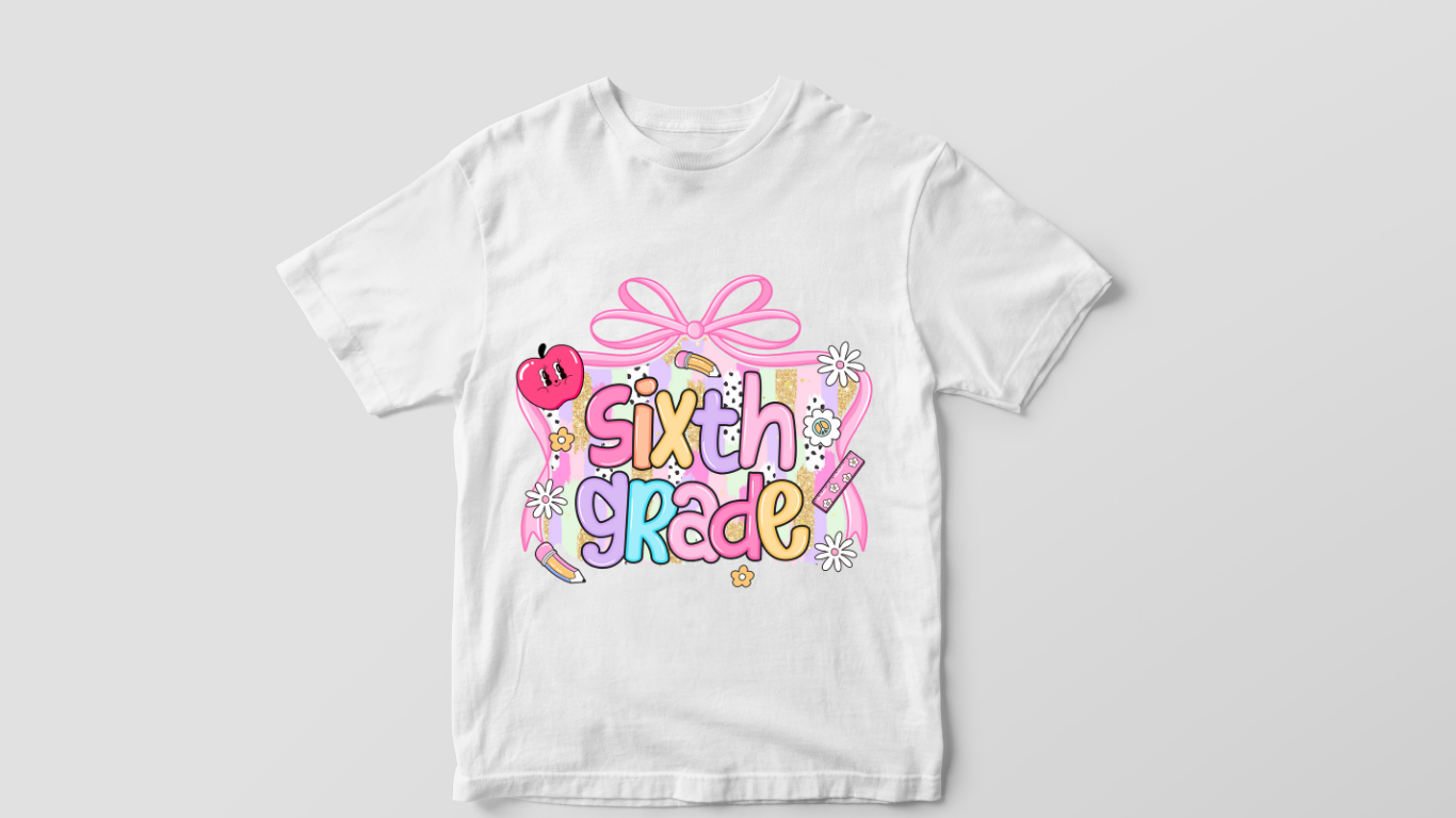 🎀 Girls Pastel Back-to-School Grade Shirts – Pre-K to 6th Grade 🎀
