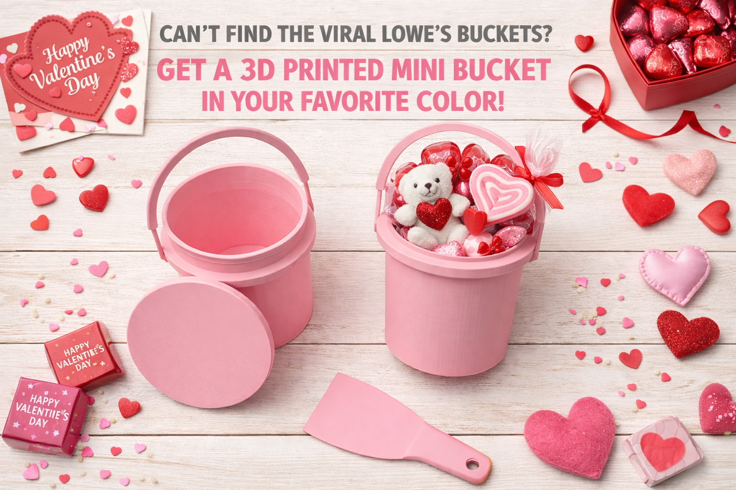 Custom 3D Printed Mini Bucket w/Lid & Handle | Viral Style Party Favor Container | Personalized Color Gift Bucket