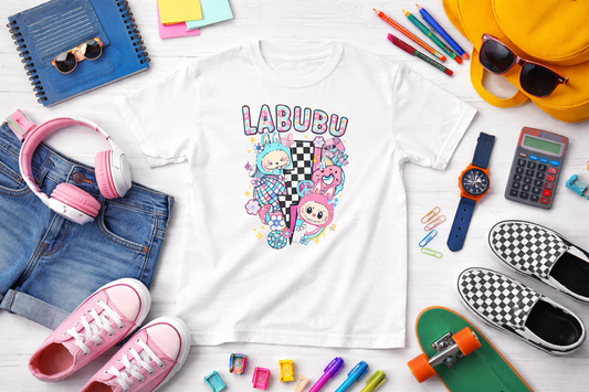 Kids T-Shirt Pastel Labubu and Black and White Design