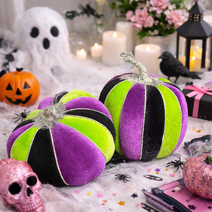 🎃 Hand-Fabricated Black, Purple, Lime Green & Silver Custom Pumpkins | Fall Décor 🍂