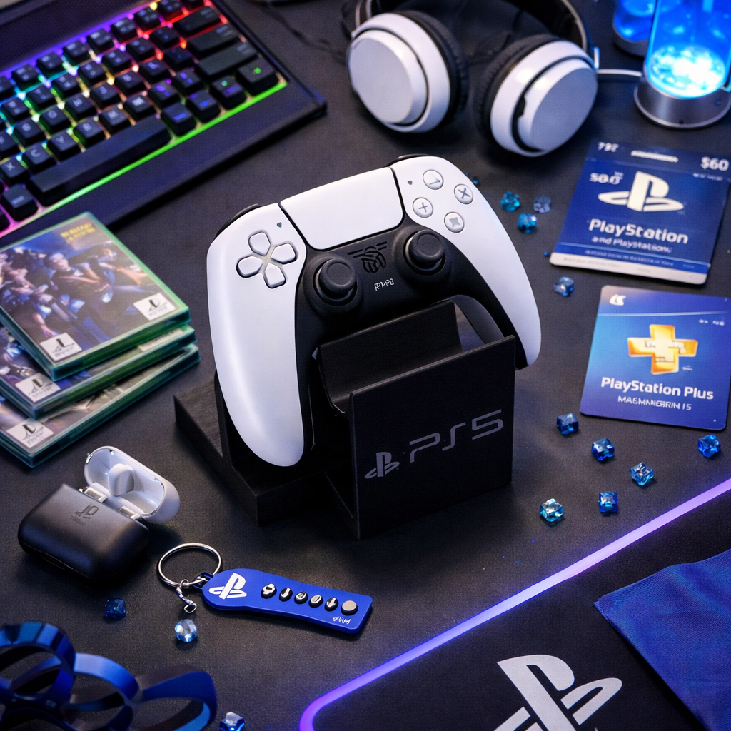 3D Printed PS5 Controller Holder – Sleek Stand for Dual Display & Storage