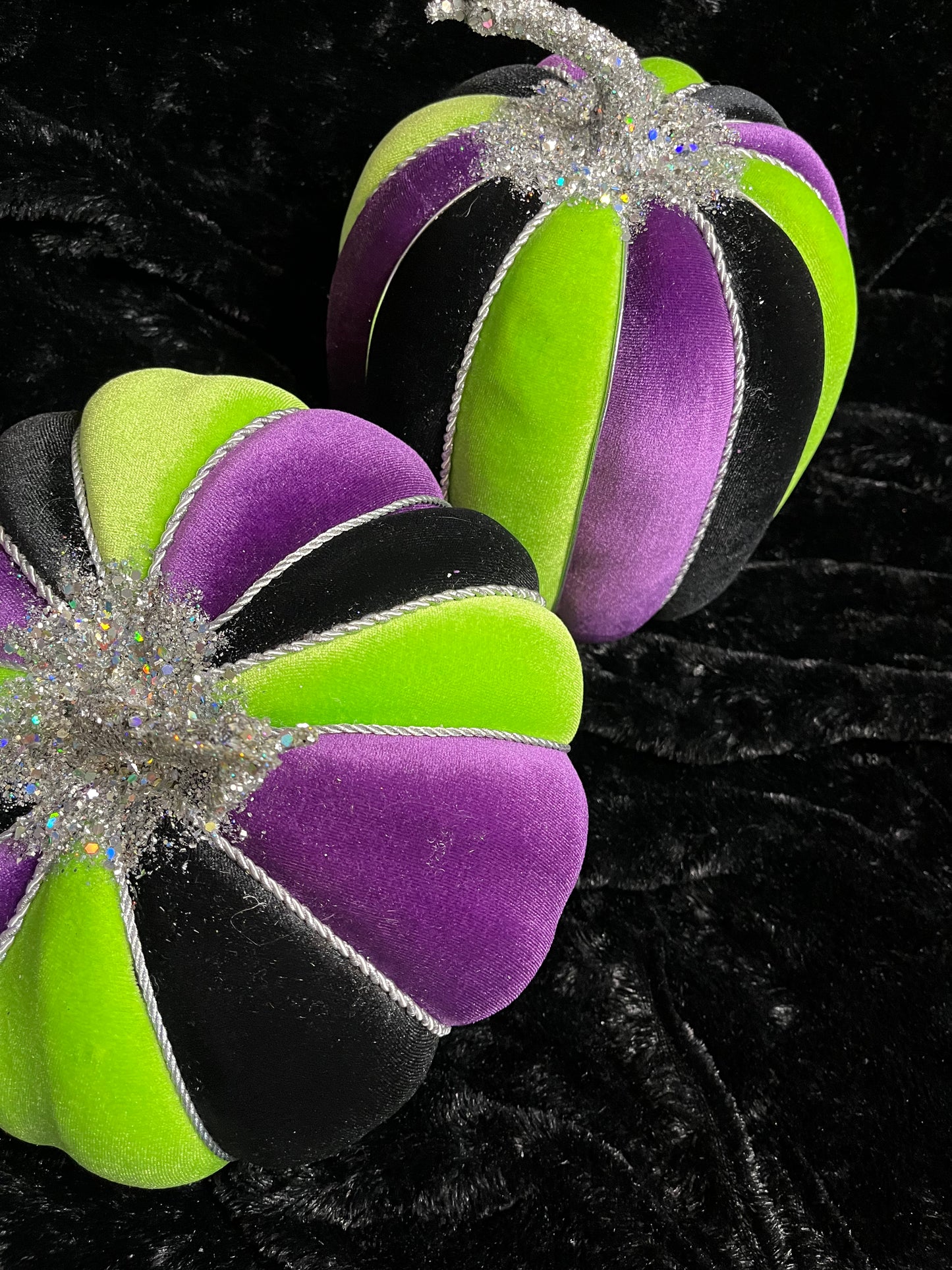 🎃 Hand-Fabricated Black, Purple, Lime Green & Silver Custom Pumpkins | Fall Décor 🍂