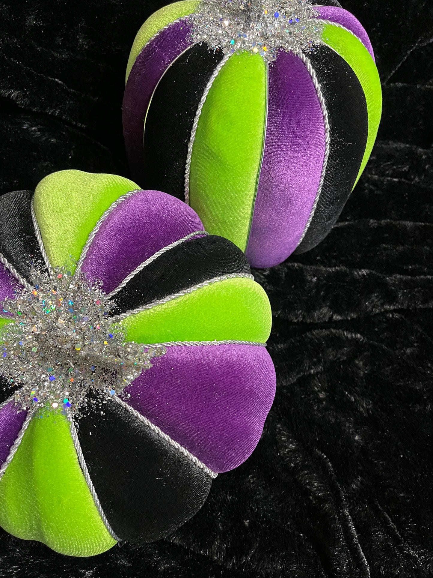 🎃 Hand-Fabricated Black, Purple, Lime Green & Silver Custom Pumpkins | Fall Décor 🍂