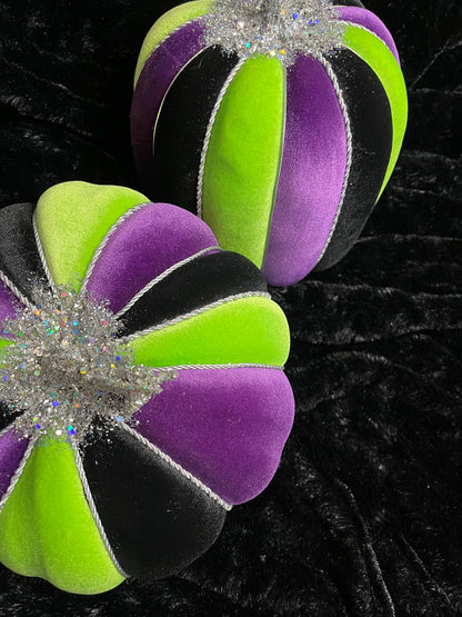 🎃 Hand-Fabricated Black, Purple, Lime Green & Silver Custom Pumpkins | Fall Décor 🍂