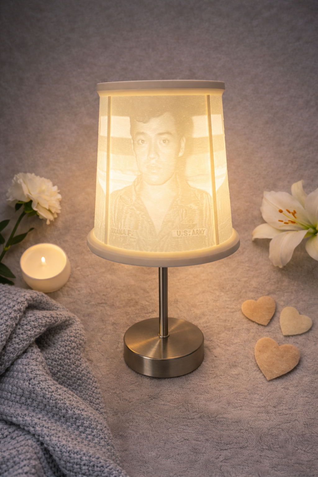 Custom 3D Printed Memorial Lithophane Lampshade – Personalized Photo Light