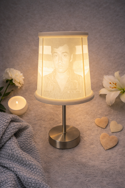 Custom 3D Printed Memorial Lithophane Lampshade – Personalized Photo Light