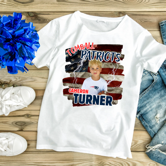 Custom Tomball Patriots Football Player T-Shirt